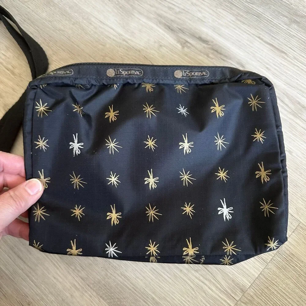 LeSportSac Crossbody Purse & Bag Set Starlet Print Black Metallic Freehand Stars - Picture 8 of 10